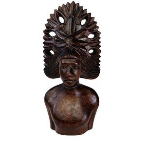 Wooden Carved Indigenous Woman Bust Sculpture Home Decor Native VTG Tribal